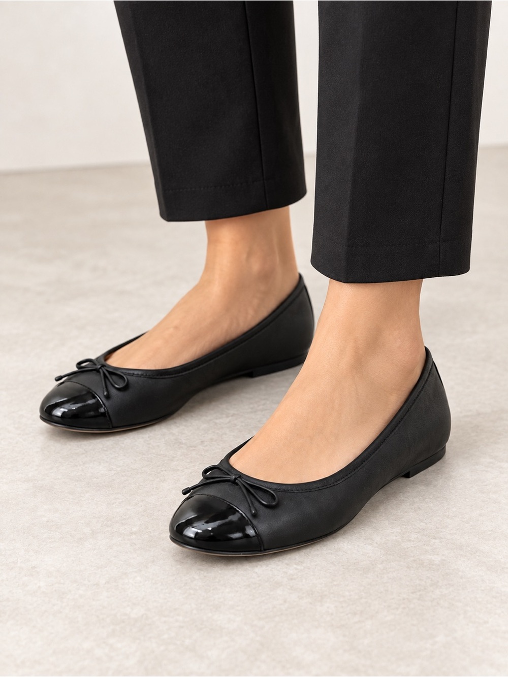 TALBOTS WOMENS BLAIR CAP TOE NAPPA LEATHER BALLET FLATS BLACK SZ 9M